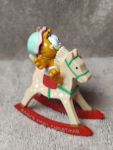 Vintage Garfield On Rocking Horse 3.75" Baby's First Christmas 1979-81 - Picture 1 of 16