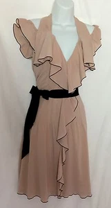 NWT ANNA MOLINARI Silk Nude Pink Ruffle Belted Dress Size 42 Retail $795 - Bild 1 von 7