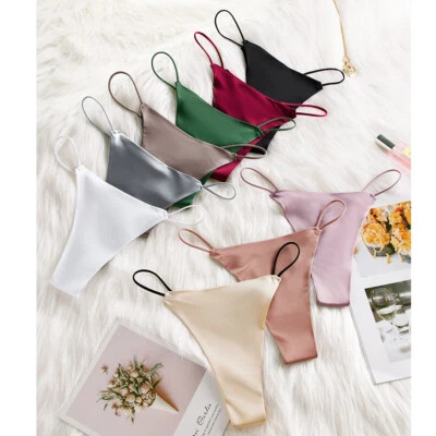 1/6 Pack Lot Womens Satin Silky Thong G-string Panties Underwear Seamless Bottom - Image 1 of 4