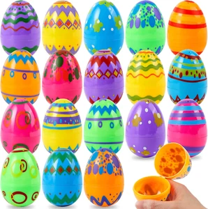 JOYIN 18PCS 3.15" Printed Easter Eggs Empty Fillable Colorful Plastic Eggs Bulks - Picture 1 of 11