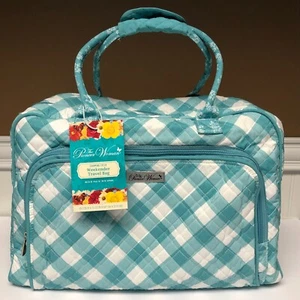Pioneer Woman Quilted Weekender Travel Bag Teal Gingham Charming Check Plaid New - Picture 1 of 14