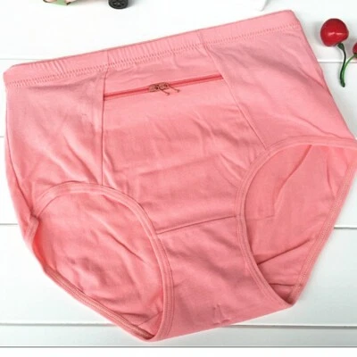 Calzoncillos de algodón para dama ropa interior elástica cintura alta con bolsillo oculto bragas suaves Foto 1 de 4