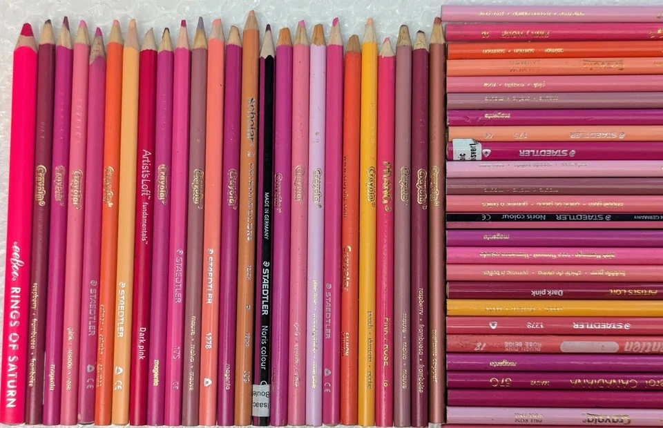 50 Pink Colored Pencil Crayon Set Mixed Brand Adult Colouring Destash Lot School - Image 1 of 3