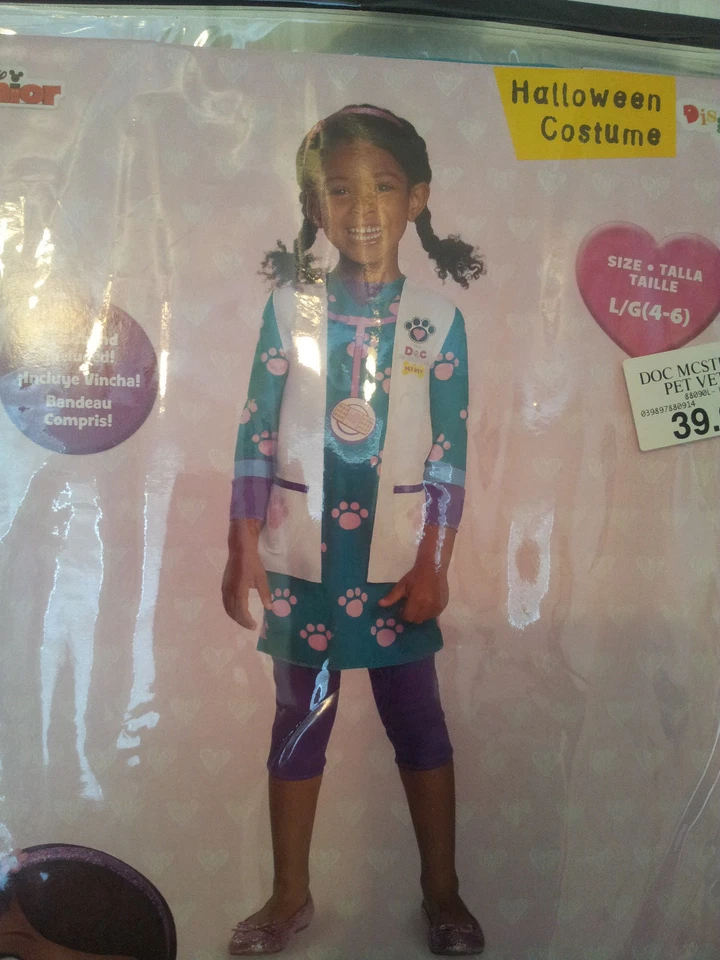 Fantasia infantil veterinária Disney Doc McStuffins Pet tamanho 3T-4T vestido fingir brincar nova com etiquetas - Imagem 1 de 4