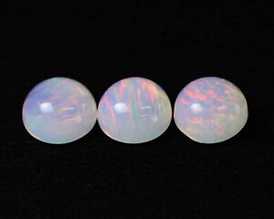 6.08ct 3pcs Set Non-Resin White Opal with Red Fire Cabochon 8.7 mm Lab Grown 