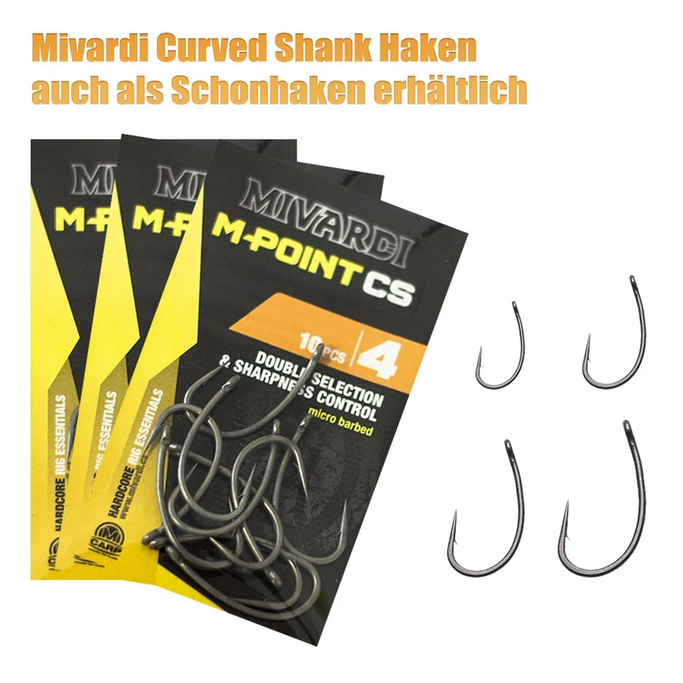 MIVARDI 10 kurze Karpfenhaken gebogener Schenkel Gr. 4-8 Boiliehaken Karpfen Angelhaken