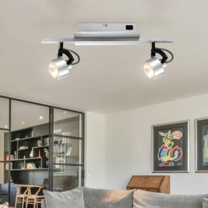 Lampada Da Soffitto LED 2 Fiamme Alluminio Argento Spot Regolabile - Foto 1 di 5