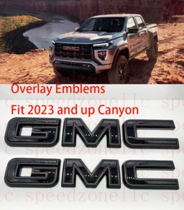Front & Rear GMC Matte Black OVERLAY Emblem Badge Fit 2023+ GMC Canyon - Foto 1 di 9