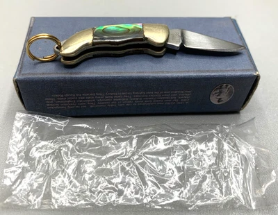 Vintage Miniature Pocket Knife 1-1/8" Abalone Scales Brass Liners 3/4" Blade - Image 1 of 4