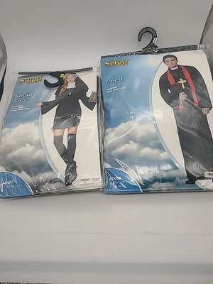 Parejas Disfraz de Halloween Hermana Pecadora Monja Hábito Padre Sacerdote Espíritu Divertido Foto 1 de 4