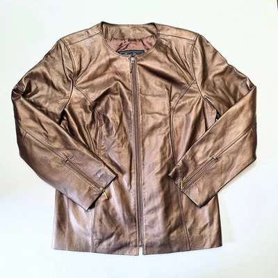 NWOT Vintage Terry Lewis Womens Size S Leather Blazer Biker Jacket Gold/Bronze  - Image 1 of 4
