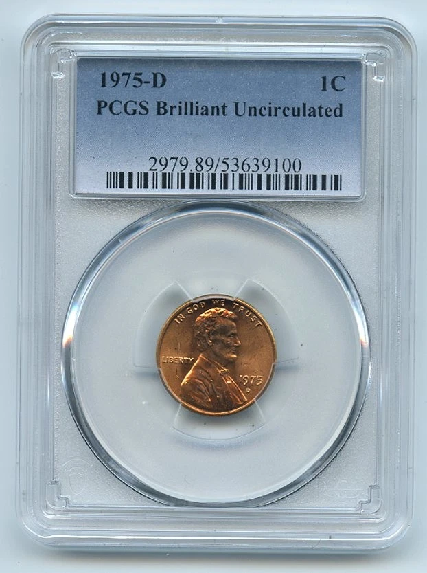 1975 D 1C Lincoln Cent PCGS Brilliant Uncirculated BU - Image 1 of 1