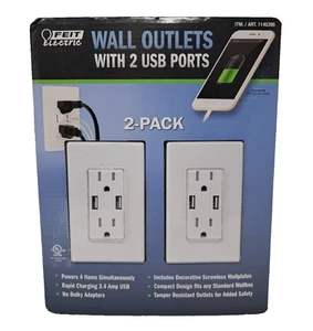 Feit Electric Wall Outlets With 2 USB Ports 2 Pack Rapid Charging - Picture 1 of 2