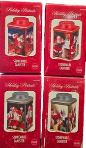 Coca cola holiday santa portraits stoneware canister complete set New Open Box - Picture 1 of 5