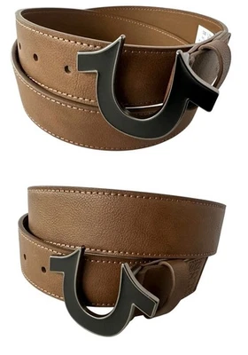 Cinturón True Religion Hombres TR304095 Sage lll Negro Placa Hebilla Color Tostado Foto 1 de 4