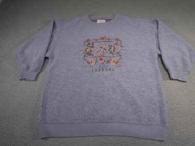 Sudadera Vintage Express Mujer Pequeña Púrpura Floral Bordada Cuello Redondo Años 90 Foto 1 de 4