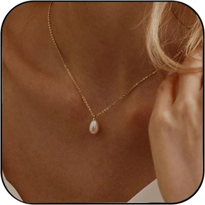 Pearl Necklace for Women Trendy,14K Gold Plated Necklace Dainty Wedding Necklace - Image 1 of 4