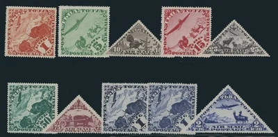 1934, TANNU TUVA AIR POST, AIRPLANES AND ANIMALS, BOTH PERFS OF 1T, NH, SC.#C1-9 - Image 1 of 2