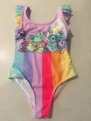 My Little Pony Girls Swimsuit 4/5 NWOT Rainbow Stripe One Piece Swimsuit - Image 1 of 3