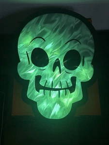 Hyde and Eek 12" LED Flame Effect Skull Indoor/Outdoor Black Wire Timer Spooky - Picture 1 of 11