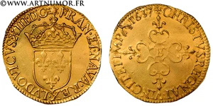 Louis XIII - Ecu d'or au soleil, 1637 B Rouen - Picture 1 of 1