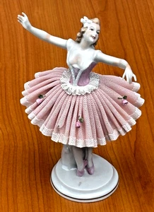 Antique German Unter Weiss Bach Dresden Lace Porcelain Dancing Ballerina 7"H - Picture 1 of 12