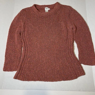 Suéter feminino GarnetHill de malha de seda/algodão tamanho P malha aberta ferrugem gola redonda pulôver - Imagem 1 de 4