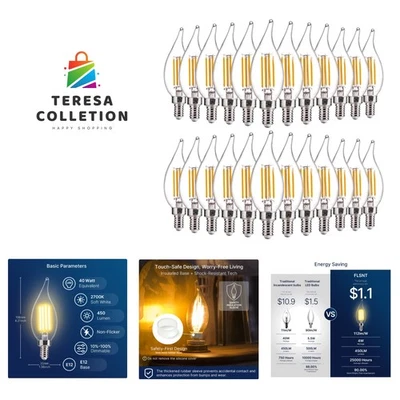 Dimmable LED Candelabra Bulbs 40W Equivalent, 450LM,E12 Base LED Chandelier L... - Image 1 of 4