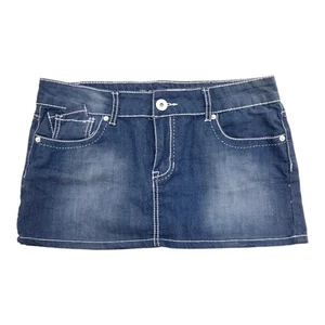 Vintage Y2K Bongo Denim Mini Skirt 90s 2000s Size 11 Juniors Blue White Outline - Picture 1 of 8