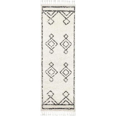 Alfombra de corredor nuLOOM Mackie Moroccan Diamond Shag Off-White 3 pies x 12 pies Foto 1 de 4