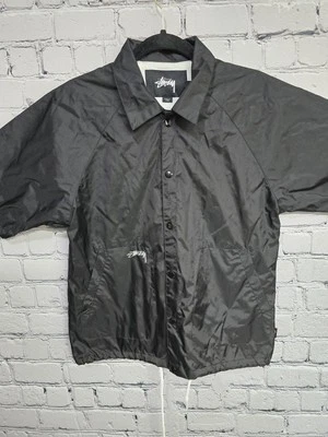 Stussy Coach Jacket Mens S Black Logo Rain Coat 90s Y2K Skater S/S Football  - Image 1 of 4