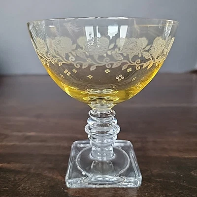 Fostoria New Garland Crystal Yellow Cocktail Champagne Tall Sherbert Glass 4.5" - Image 1 of 4