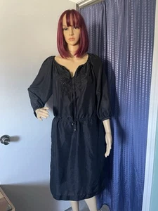 BLACK EMBROIDERED 100% SILK Dress TIE Waist And Neckline LAUREN RALPH LAUREN L - Picture 1 of 11