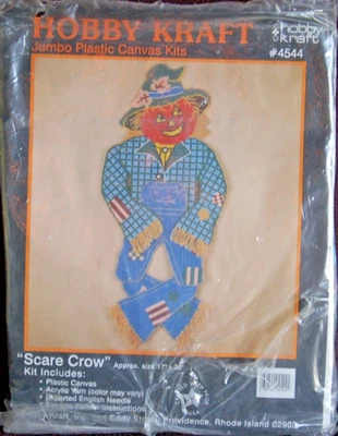 Jointed SCARE-CROW ~ Halloween Plastic Canvas Kit, Door Wall ~ Hobby Kraft #4544 - Image 1 of 3