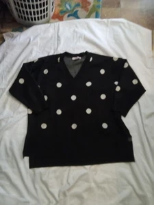 Philosophy Pullover Damen XL schwarz creme gepunktet Oversize V-Ausschnitt Pulli - Bild 1 von 3