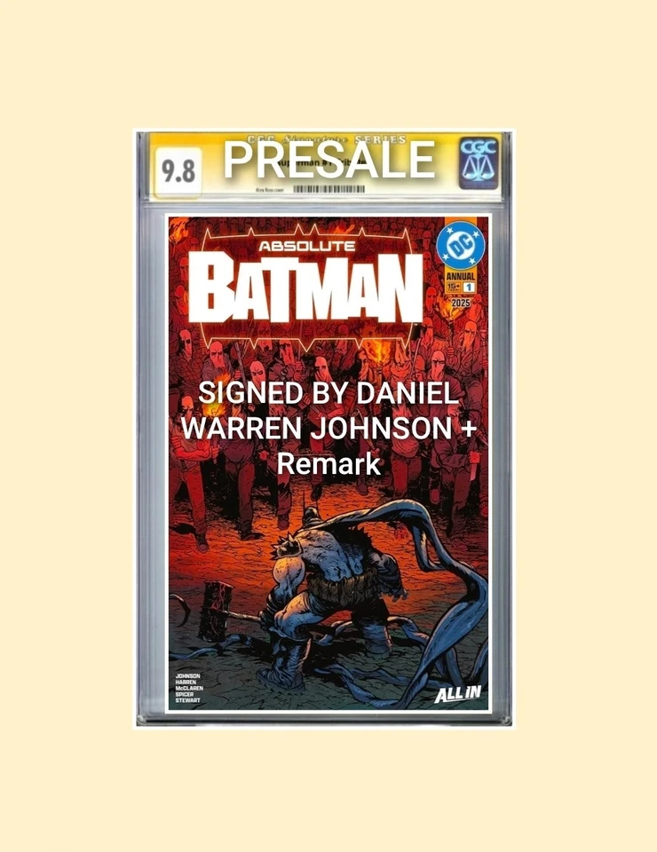 PREVENTA Absolute Batman Anual #1 CGC SS 9.8 1ª Impresión FIRMADA Johnson + Observación Foto 1 de 1
