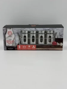 Spice Jar Set Of 4 With Rack Master Chef Stainless Steel 3OZ.  NIB - Picture 1 of 13