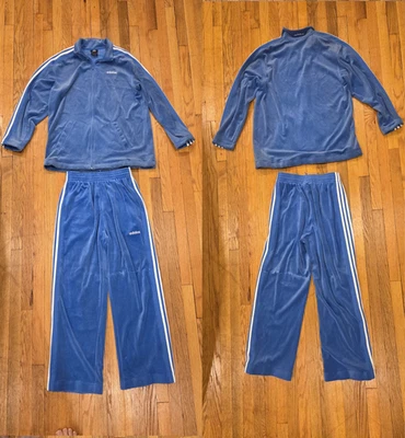 Vintage Men Adidas Blue and White Velour Sweatsuit Tracksuit Velvelt NWT Sz M - Image 1 of 4