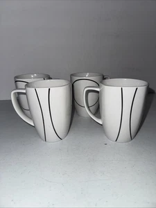 Set 4 Corelle Coordinates Porcelain White Simple Lines Coffee Mugs 12 oz - Picture 1 of 6