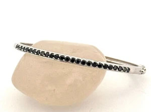 Black Spinel Gemstone 18K White Gold Hinged Bangle Bracelet - Picture 1 of 12