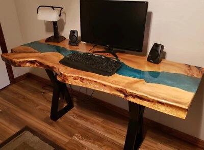 Live Edge River Table, Computer Desk Wooden Table, Office & Bedroom Decor - Image 1 of 4
