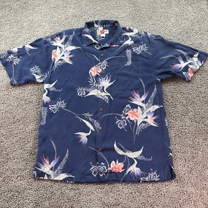 Hilo Hattie Hawaiian Shirt Mens Small Blue Pink Silk Floral Whisp Button Up * - Picture 1 of 10
