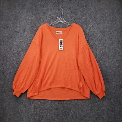NEW Urban Outfitters Sweatshirt Womens S Small Orange Long Sleeve Fleece V Neck - Image 1 of 4