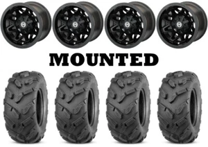 Kit 4 Quadboss QBT671 Tires 26x10-12 on Moose 416X Matte Black Wheels VIK - Picture 1 of 5