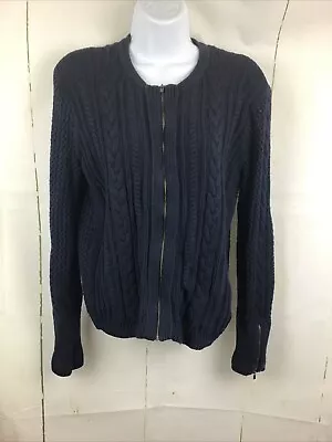 Cárdigan suéter tejido con cable cremallera completa azul marino Banana Republic para mujer talla L Foto 1 de 4