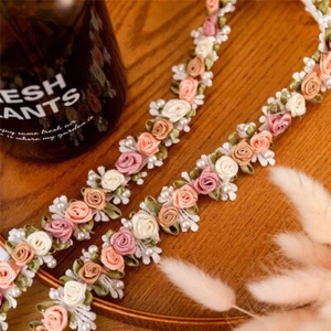 1-5 yards Embroidered Flower Pearl Beads Lace Trim Ribbon Applique Sewing Craft - Picture 1 of 11