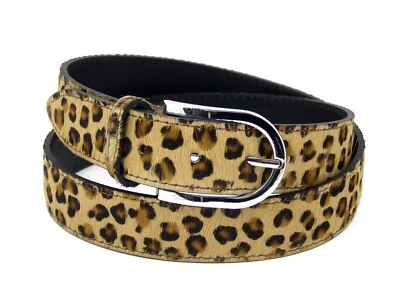 Cintura Donna in Pelle e Cavallino Animalier Leopardato 105 cm Made in Italy - Immagine 1 di 2
