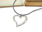 Christopher & Banks Hammered Silver Heart Pendant Black Cord Necklace Q21