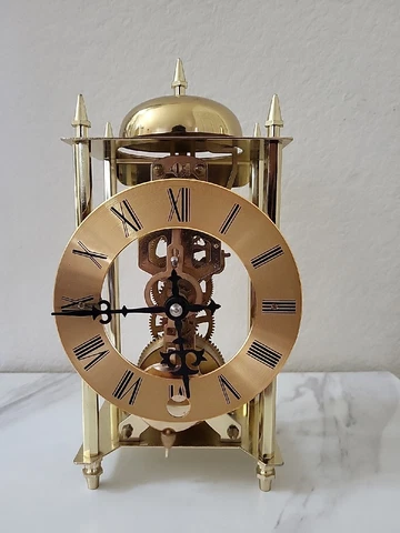 Brass Skeleton Clock w/ Bell Strike Cover