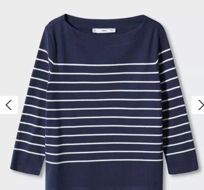 Mango Women’s Striped Boat Neck Top Medium  - Image 1 of 4